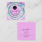 Fashion Pink Floral Boutique Logo Pastell Holograp Quadratische Visitenkarte (Vorne/Hinten)