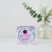Fashion Pink Floral Boutique Logo Pastell Holograp Quadratische Visitenkarte (Stehend Vorderseite)