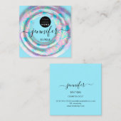 Fashion Pink Floral Boutique Logo Pastellblau Quadratische Visitenkarte (Vorne/Hinten)