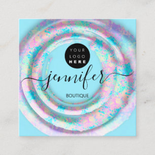 Fashion Pink Floral Boutique Logo Pastellblau Quadratische Visitenkarte