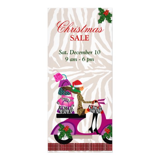 Fashion Rack Card Scooter Woman Xmas Purpur Werbekarte (Vorne)