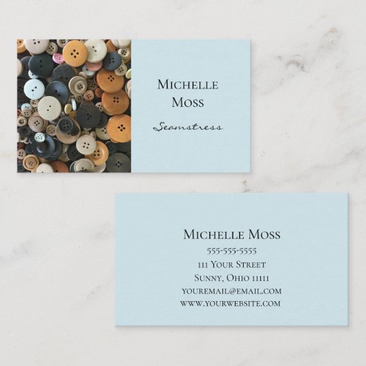 Fashion Seamstress Buttons Blau Visitenkarte (Vorne/Hinten)
