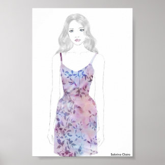 Fashion Sketch - Aquarellkleid Poster