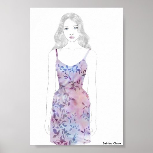 Fashion Sketch - Aquarellkleid Poster (Vorne)