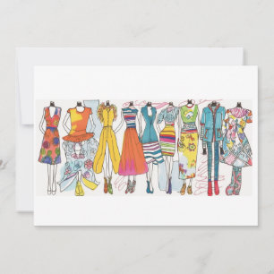 Fashion Sketch Art Print Colorful Blank Notecard Einladung