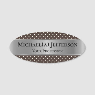 Fashion Style Dark Brown Polka Dot & Luxus Silver Namensschild
