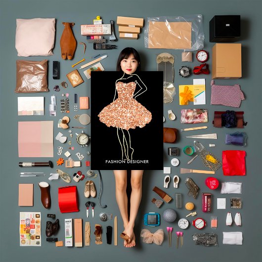 Fashion Stylist Dress Gold Glitzer Logo QR Rose Visitenkarte