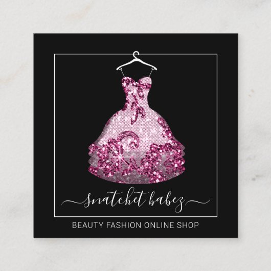 Fashion Stylist Event Dress QR Code Logo Glitzer Quadratische Visitenkarte (Vorderseite)