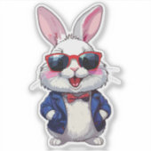 Fashionable Bunny Sticker with Bow and Jacket (Vorderseite)