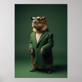 Fashionable Capybara in Green Coat Art Poster