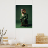 Fashionable Capybara in Green Coat Art Poster (Küche)