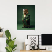 Fashionable Capybara in Green Coat Art Poster (Heimbüro)