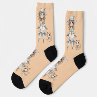 Fashionable Girl strolling with cute cat Socken