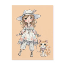 Fashionable girl strolling with her cat