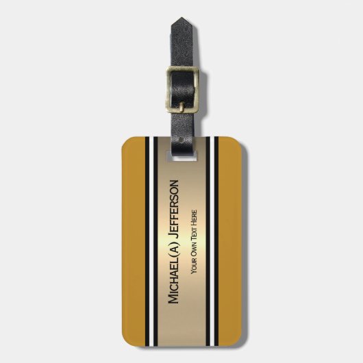 Fashionable Mustard Yellow Gold Black White Stripe Gepäckanhänger (Vorderseite vertikal)