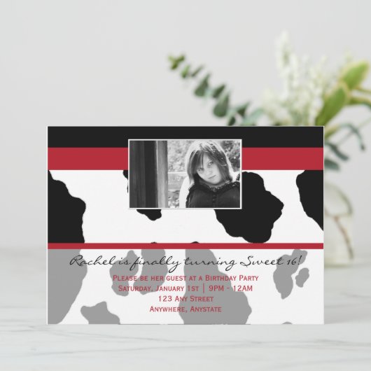 Fashionella in Kuhdruck Einladung (Stehend Vorderseite)