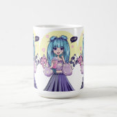 Fashionista: Blauhaarige Mädchen mit Panda und Kat Kaffeetasse (Mittel)