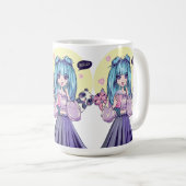 Fashionista: Blauhaarige Mädchen mit Panda und Kat Kaffeetasse (VorderseiteRechts)
