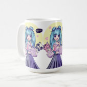 Fashionista: Blauhaarige Mädchen mit Panda und Kat Kaffeetasse (Vorderseite Links)