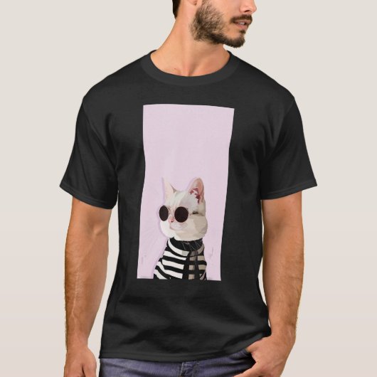 Fashionista Cat Cute Cool Kitty Kitten Pink Blac T-Shirt (Vorderseite)