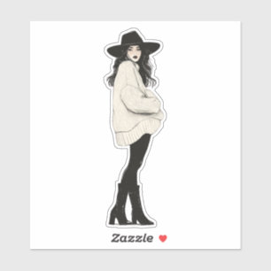 Fashionista Girl mit Stiefeln und Hutsticker Aufkleber
