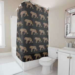 Fashionista Gold Black Glitzer Tiger Pattern Duschvorhang
