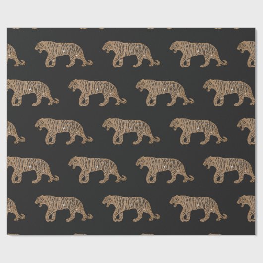 Fashionista Gold Black Glitzer Tiger Pattern Geschenkpapier (Flach)