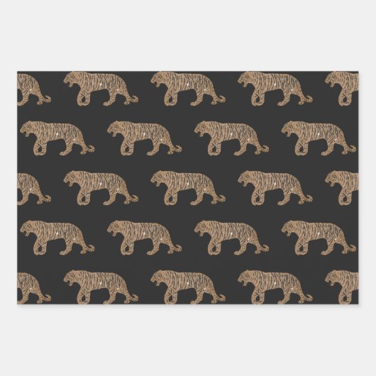 Fashionista Gold Black Glitzer Tiger Pattern Geschenkpapier Set (Vorderseite)