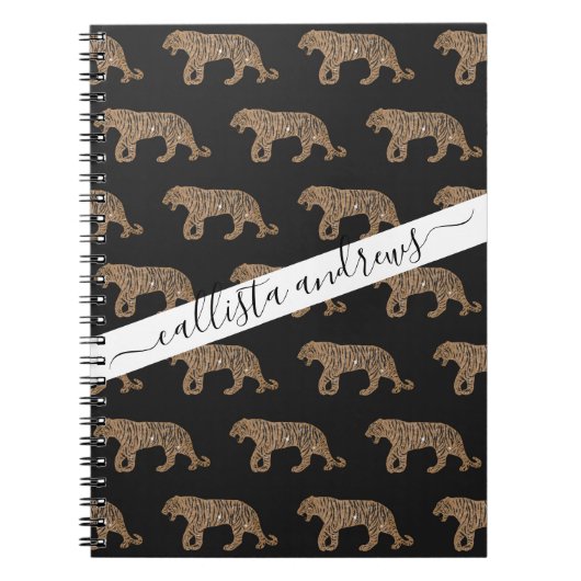 Fashionista Gold Black Glitzer Tiger Pattern Notizblock (Vorderseite)