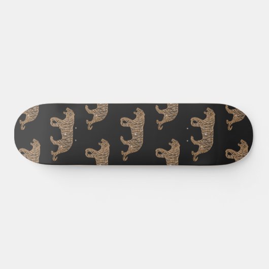 Fashionista Gold Black Glitzer Tiger Pattern Skateboard (Horizontal)