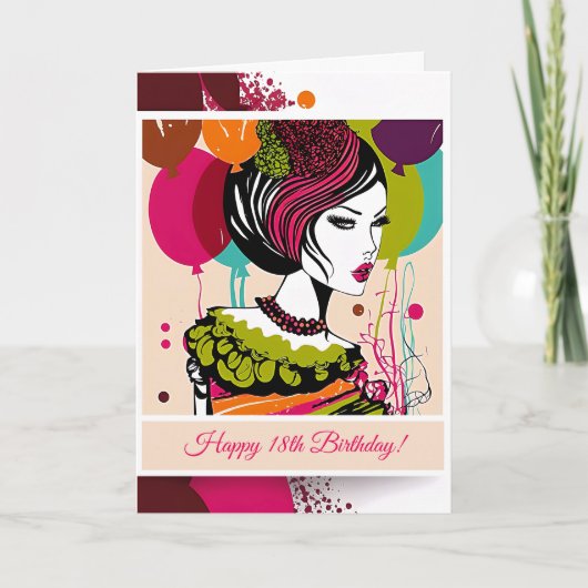 Fashionista Happy Birthday Colorful Balloons Card Dankeskarte (Vorderseite)