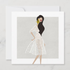 Fashionista in einer Illustration über das weiße K Einladung