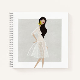 Fashionista in einer Illustration über das weiße K Notizblock