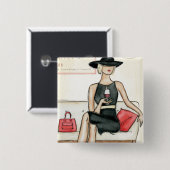 Fashionista-trinkender Wein Button (Vorne & Hinten)