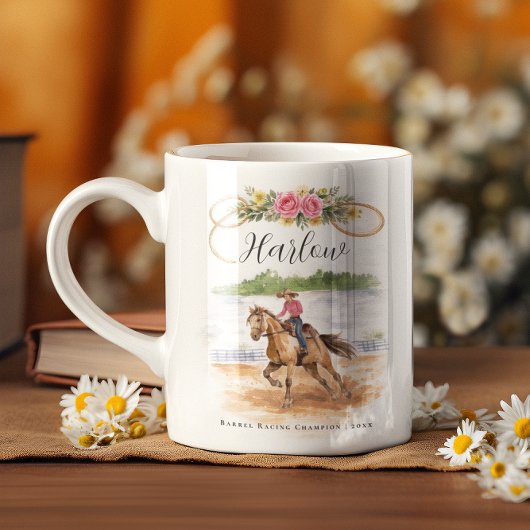 Fass-Renn-Cowgirl | Monogramm-Rodeo Kaffeetasse