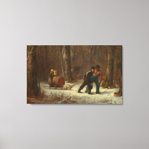 Fass-Schlitten in einem Snowy-Wald durch E. Leinwanddruck