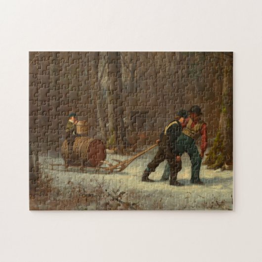Fass-Schlitten in einem Snowy-Wald durch E. Puzzle (Horizontal)