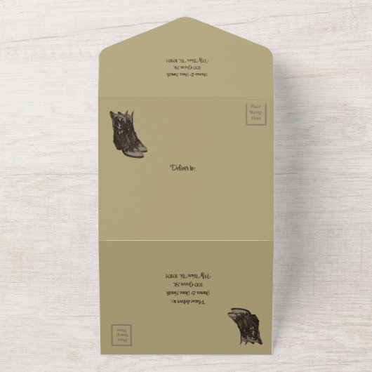 Fass und Stiefel in einer Hochzeit All In One Einladung (Außenbereich)