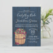 Fass von Rose Rustikales Holz Einladung (Stehend Vorderseite)