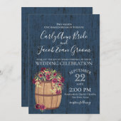 Fass von Rose Rustikales Holz Einladung (Vorne/Hinten)