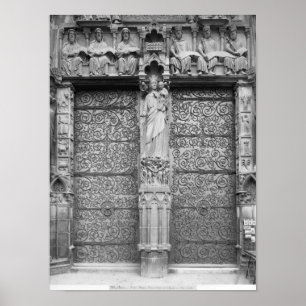 Fassade von Notre Dame, links Portal, Paris Poster