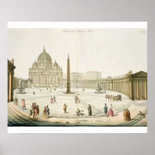 Fassade von St Peter in Rom mit dem Marktplatz in Poster