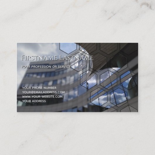 Fassadenaufhängung aus sauberem Glas, Wolkenkratze Visitenkarte (Rückseite)