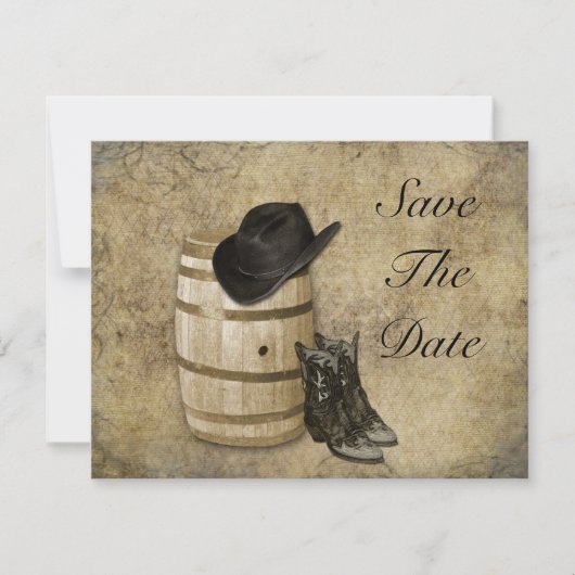 Fässer und Stiefel Save the Date (Vorderseite)
