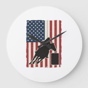 Fassrennen Amerikanische Flagge Vintage-Vektordesi Große Wanduhr