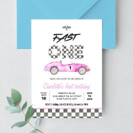 Fast 1 Vintages Pink Race Car 1. Geburtstag Einladung