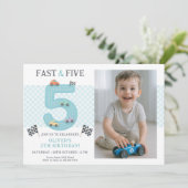 Fast Car 5th Birthday Party Theme Einladung (Stehend Vorderseite)