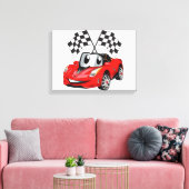 Fast car cartoon flag race - Choose back color Leinwanddruck (Insitu (Wohnzimmer))