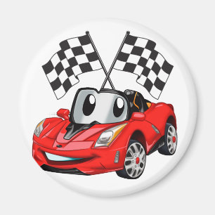 Fast car cartoon flag race - Choose back color Magnet