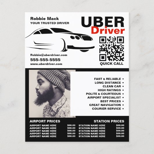 Fast Car Logo, Foto, Uber Treiber, Preisliste Flyer (Vorne)